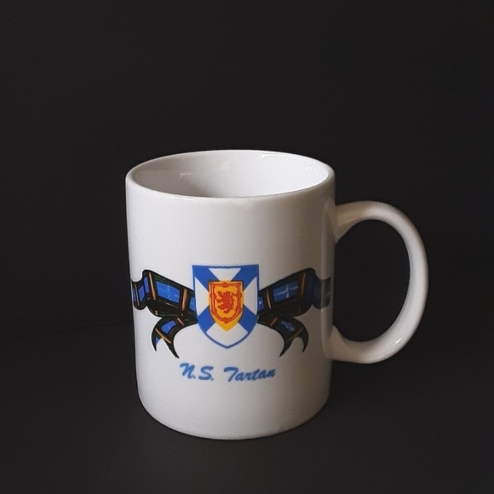 Vintage Coffee Mug Nova Scotia Tartan White Ceramic Coat-of-Arms Plaid